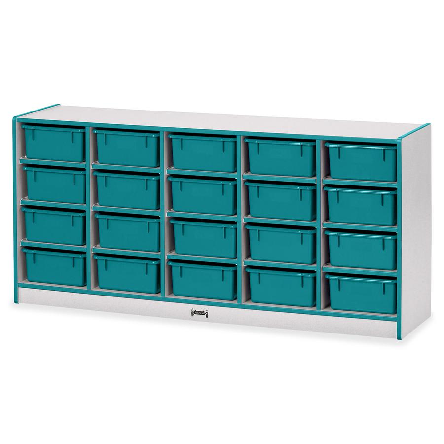 Jonti-Craft Rainbow Accents Cubbie Mobile Storage - 20 Compartment(s) - 29.5" Height x 24.5" Width x 15" Depth - Durable, Laminated - Teal - Hard Rubber - 1 Each. Picture 6