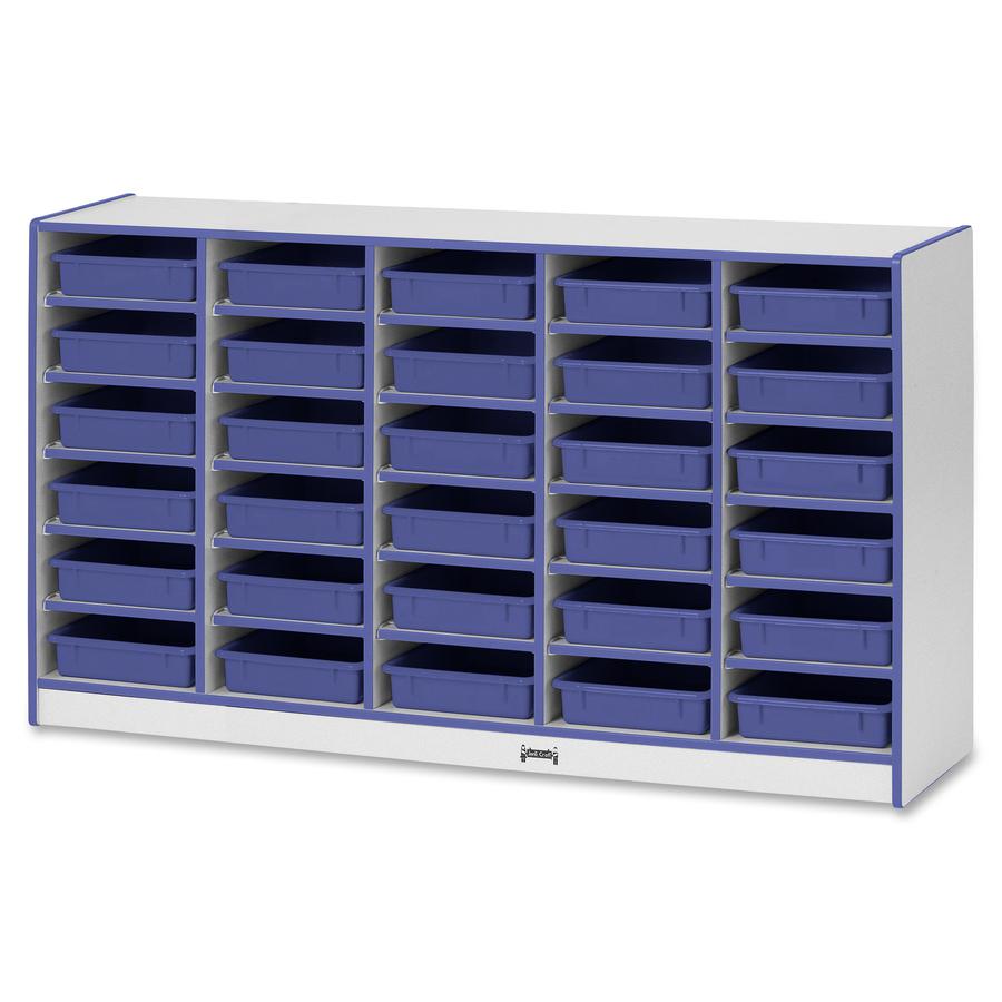 Jonti-Craft Rainbow Accents Mobile Paper-Tray Storage - 30 Compartment(s) - 35.5" Height x 60" Width x 15" Depth - Chip Resistant, Laminated - Blue - Rubber - 1 Each. Picture 4