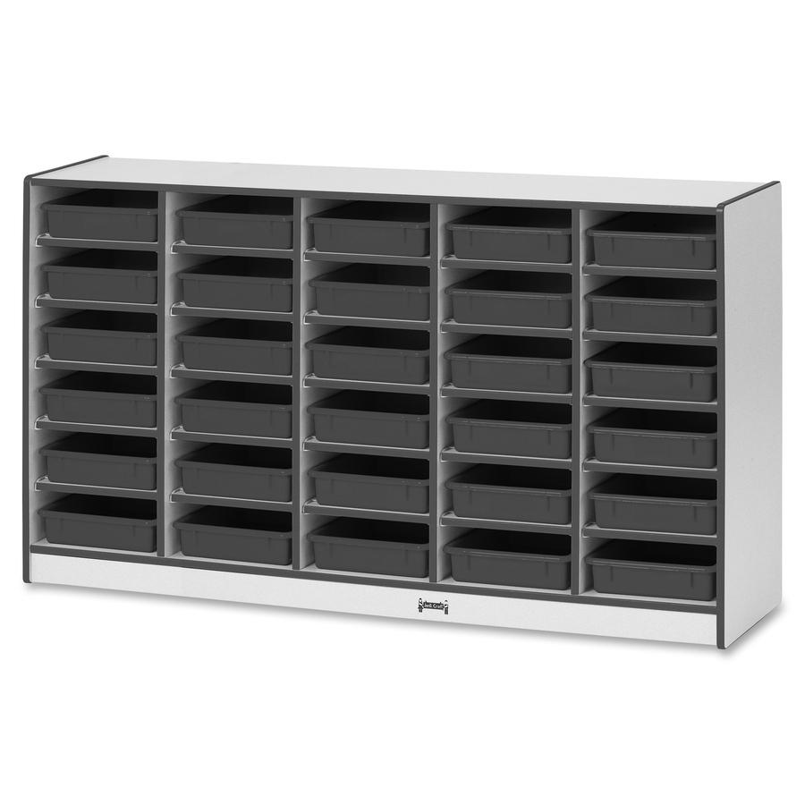 Jonti-Craft Rainbow Accents Mobile Paper-Tray Storage - 30 Compartment(s) - 35.5" Height x 60" Width x 15" Depth - Chip Resistant, Laminated - Black - Rubber - 1 Each. Picture 3