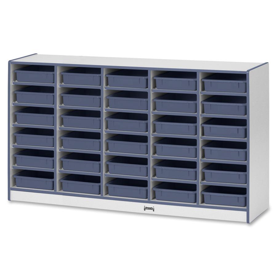 Jonti-Craft Rainbow Accents Mobile Paper-Tray Storage - 30 Compartment(s) - 35.5" Height x 60" Width x 15" Depth - Chip Resistant, Laminated - Navy - Rubber - 1 Each. Picture 6