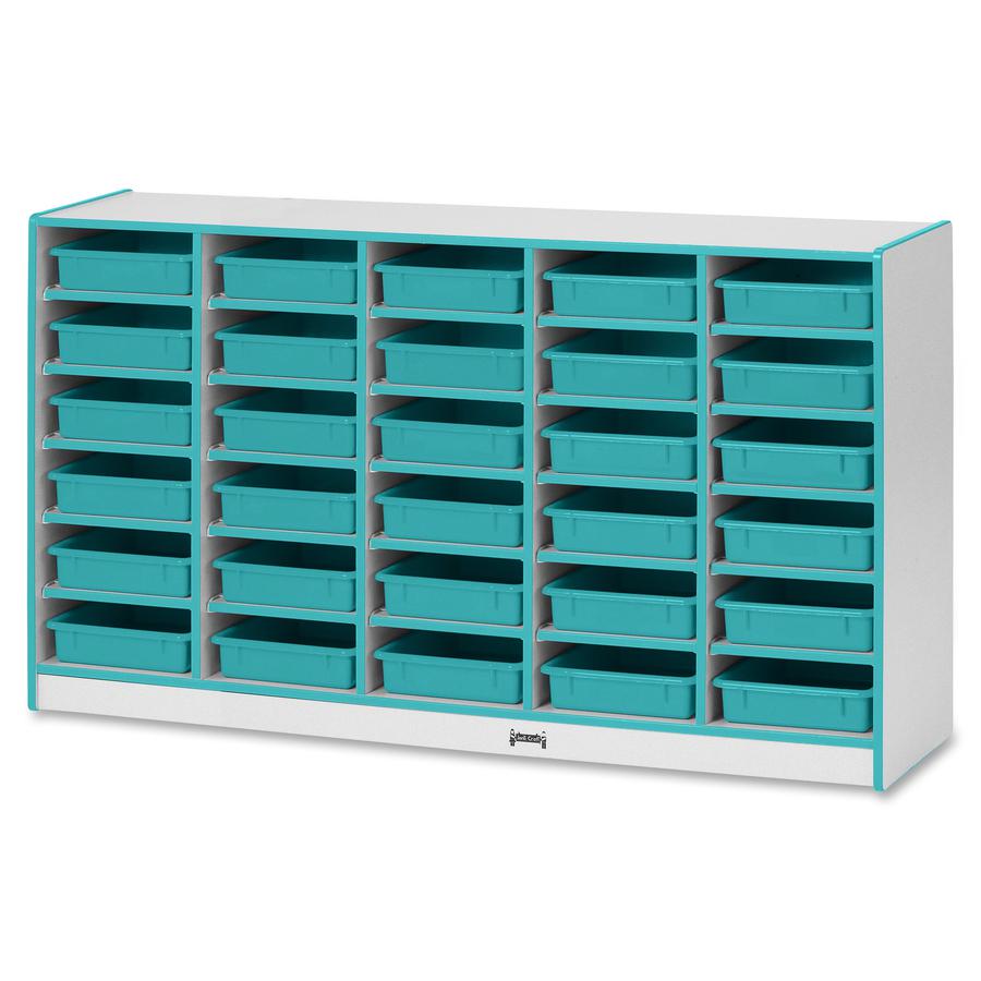 Jonti-Craft Rainbow Accents Mobile Paper-Tray Storage - 30 Compartment(s) - 35.5" Height x 60" Width x 15" Depth - Chip Resistant, Laminated - Teal - Rubber - 1 Each. Picture 5