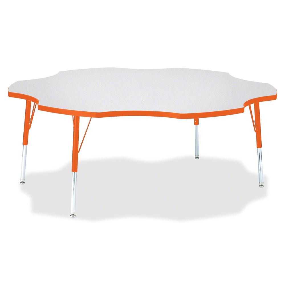 Jonti-Craft Berries Elementary Height Prism Six-Leaf Table - Laminated, Orange Top - Four Leg Base - 4 Legs - Adjustable Height - 15" to 24" Adjustment x 1.13" Table Top Thickness x 60" Table Top Diam. Picture 2
