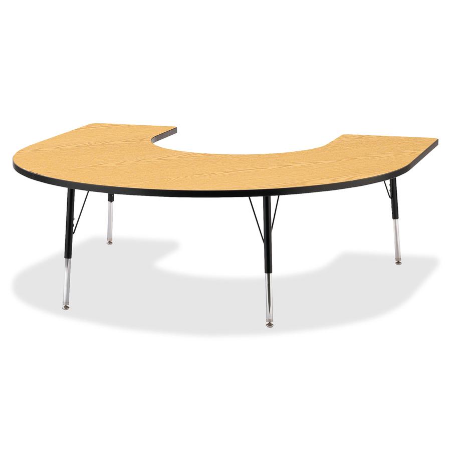 Jonti-Craft Berries Adult Black Edge Horseshoe Table - Black Oak Horseshoe-shaped, Laminated Top - Four Leg Base - 4 Legs - Adjustable Height - 24" to 31" Adjustment - 66" Table Top Length x 60" Table. Picture 2
