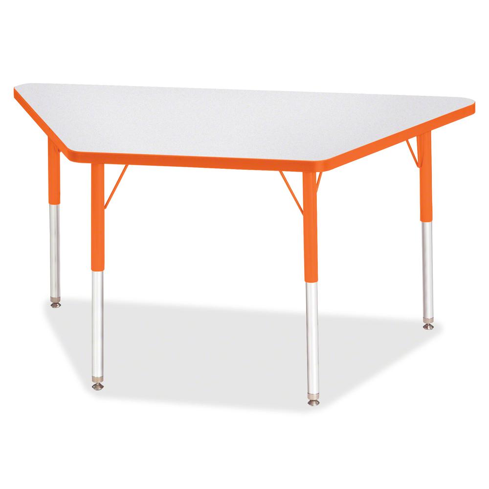 Jonti-Craft Berries Adult-Size Gray Laminate Trapezoid Table - Laminated Trapezoid, Orange Top - Four Leg Base - 4 Legs - Adjustable Height - 24" to 31" Adjustment - 48" Table Top Length x 24" Table T. Picture 2