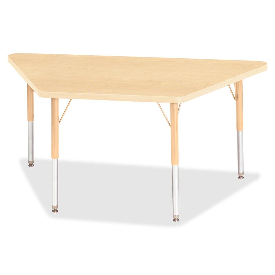 Jonti-Craft Berries Maple Top Elementary Height Trapezoid Table - Laminated Trapezoid, Maple Top - Four Leg Base - 4 Legs - Adjustable Height - 15" to 24" Adjustment - 48" Table Top Length x 24" Table. Picture 3
