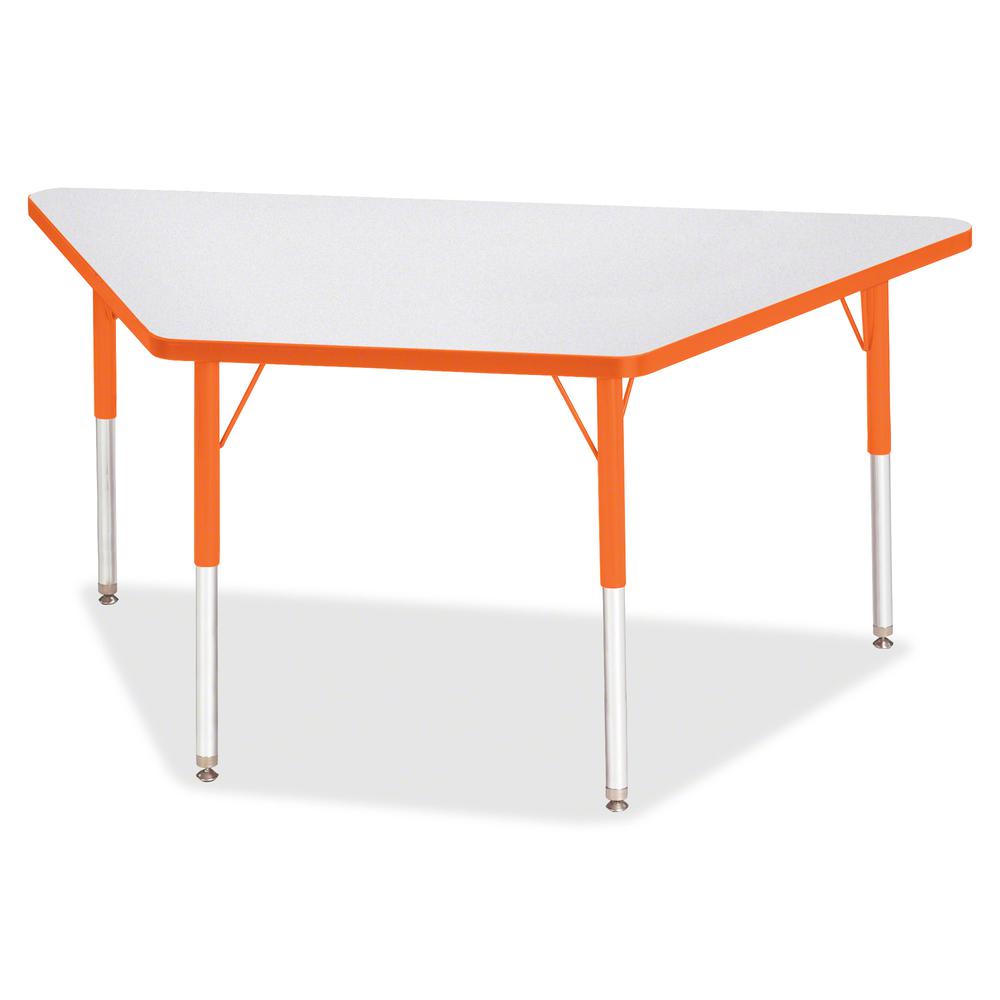 Jonti-Craft Berries Adult-Size Gray Laminate Trapezoid Table - Laminated Trapezoid, Orange Top - Four Leg Base - 4 Legs - Adjustable Height - 24" to 31" Adjustment - 60" Table Top Length x 30" Table T. Picture 3