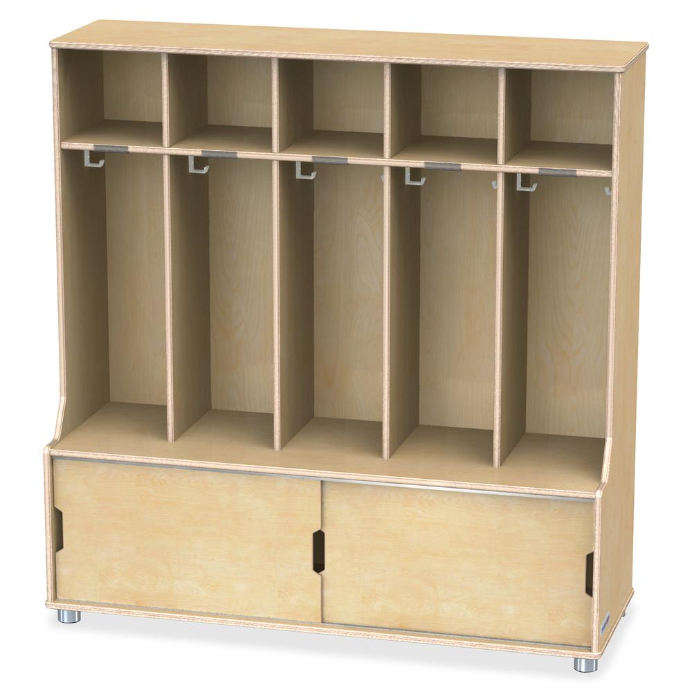 Jonti-Craft TrueModern 5-space Metal Coat Hook Cubbie Locker - 5 Compartment(s) - 50" Height x 48.5" Width x 17.5" Depth - Hanging Hook, Sliding Door, Durable, Rounded Corner - Baltic - Anodized Alumi. Picture 6