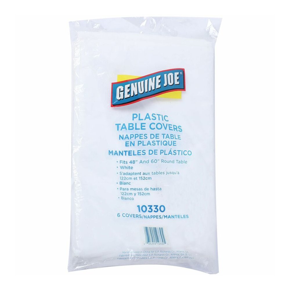 Genuine Joe Plastic Round Tablecovers - 84" Diameter - Plastic - White - 6/Pack - 4 / Carton. Picture 6