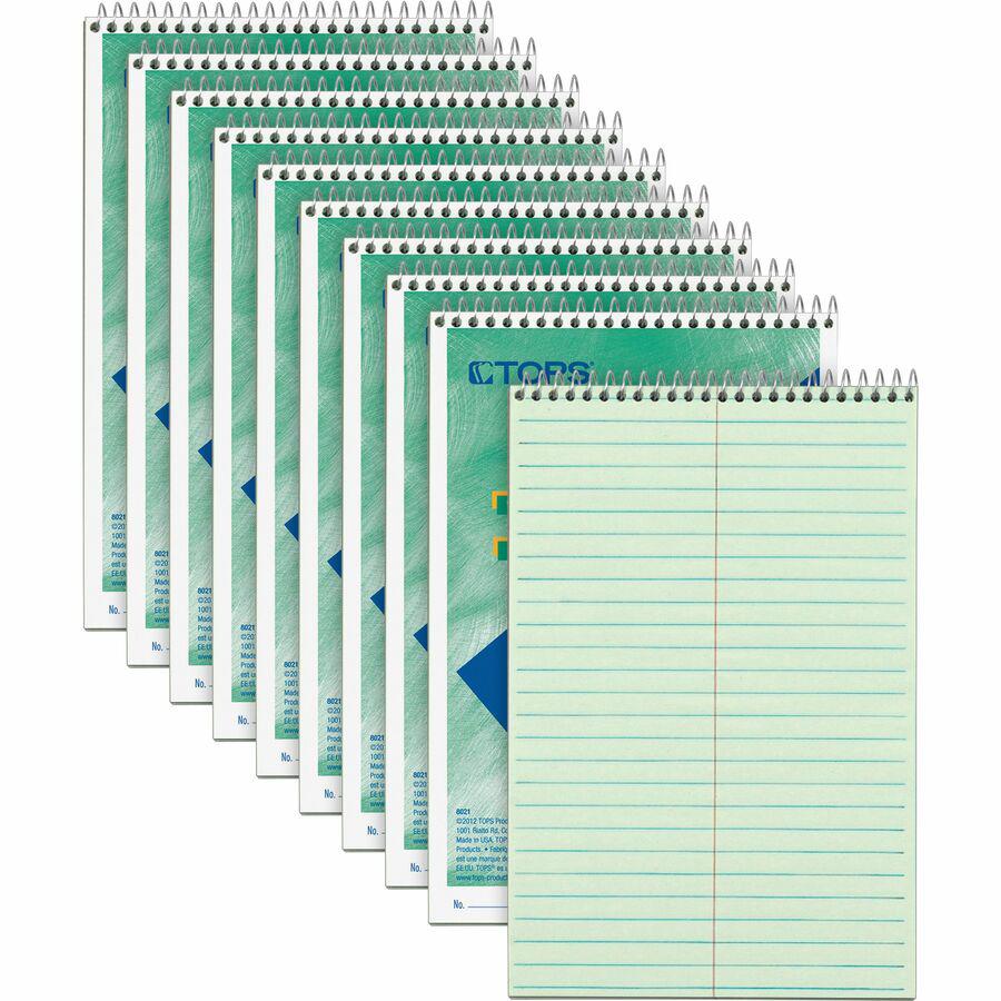 TOPS Steno Books - 80 Sheets - Wire Bound - Gregg Ruled Margin - 6" x 9" Sheet Size - Green Tint Paper - Snag Resistant, Acid-free, Heavyweight - 1 Dozen. Picture 5