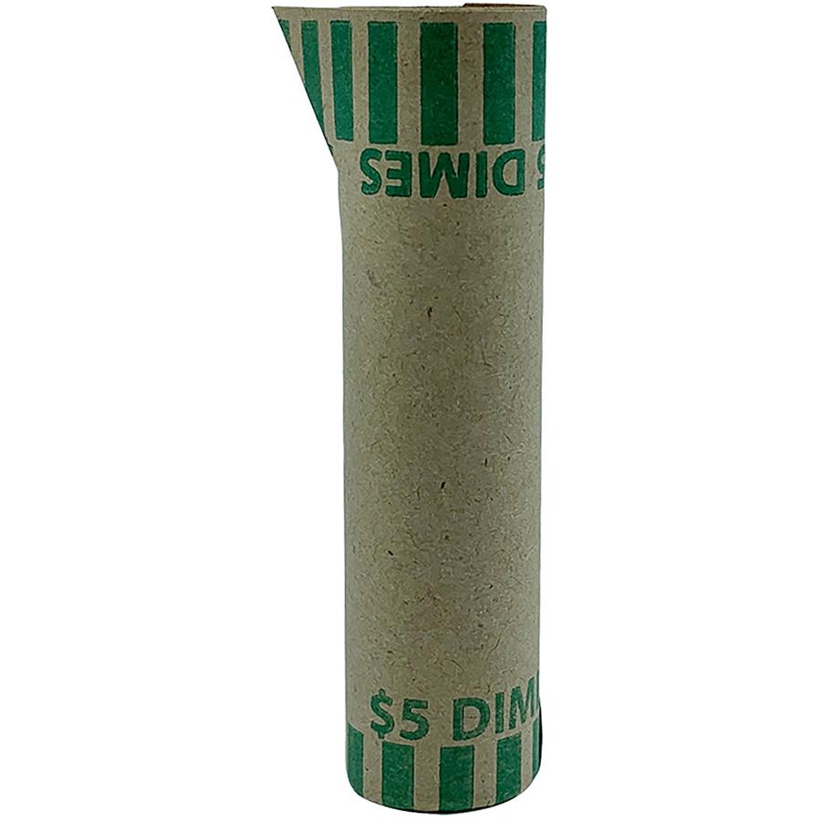 PAP-R Tubular Coin Wrappers - Total $5.0 in 50 Coins of 10¢ Denomination - Heavy Duty, Burst Resistant - Kraft - Green - 1000 / Box. Picture 2