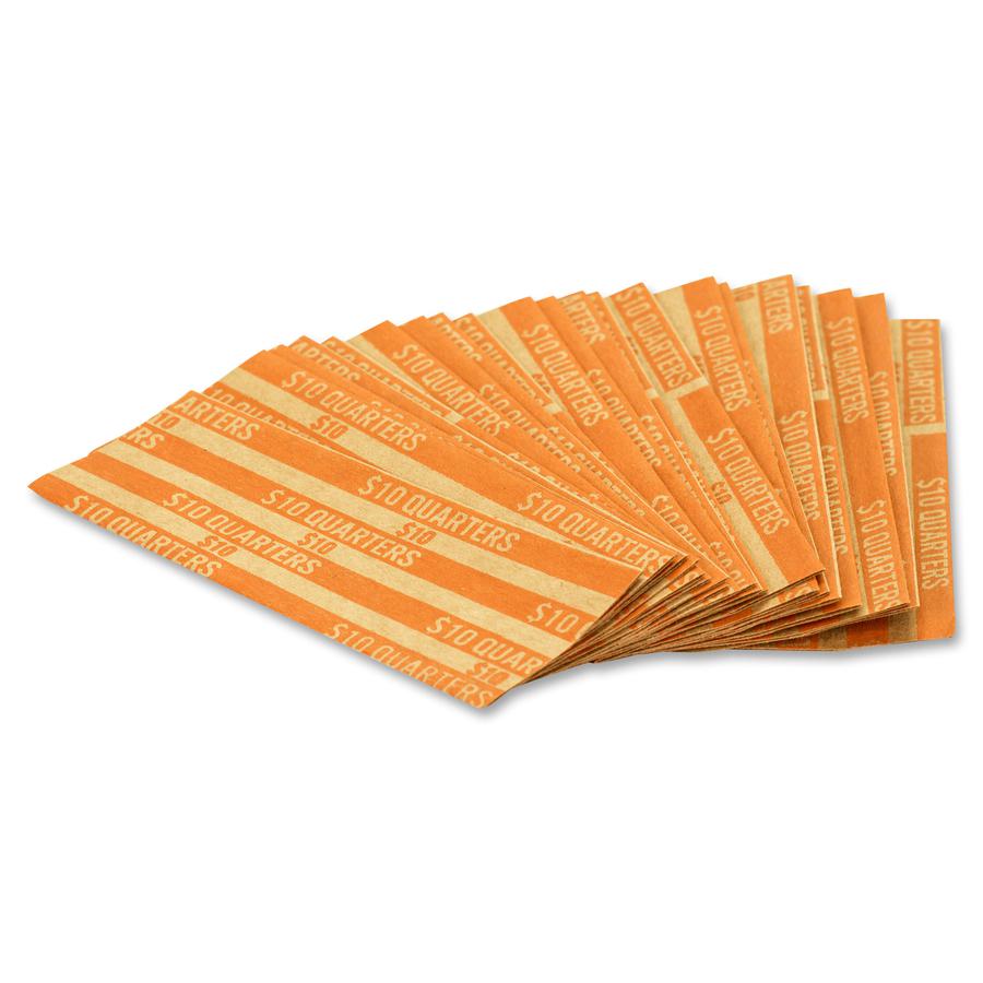 PAP-R Flat Coin Wrappers - Total $10 in 40 Coins of 25¢ Denomination - Heavy Duty - Paper - Kraft - 1000 / Box. Picture 3