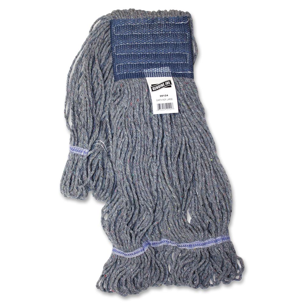 Genuine Joe 5" Headband Earth Mop Refill - Large - Polyester Fiber - Blue - 1Each. Picture 4