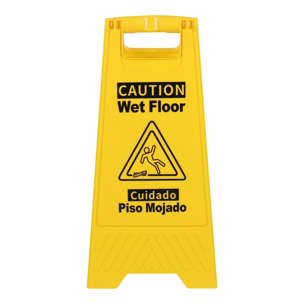 Genuine Joe Universal Graphic Wet Floor Sign - English, Spanish - Print/Message "Wet Floor" - Foldable - Yellow - 1 Each. Picture 6