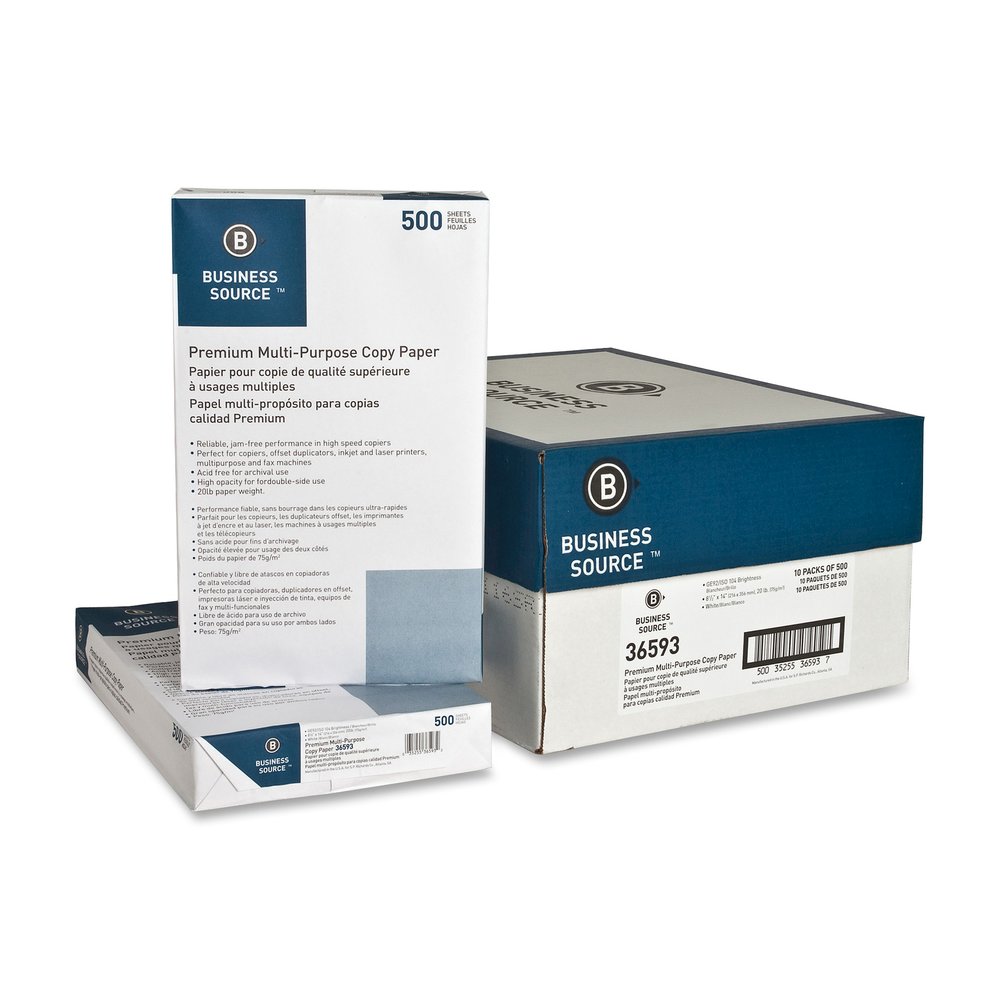 Business Source Premium Multipurpose Copy Paper - White - 92 Brightness - Legal - 8 1/2" x 14" - 20 lb Basis Weight - Acid-free - White - 500 Sheets per Ream - 30 / Pallet. Picture 3