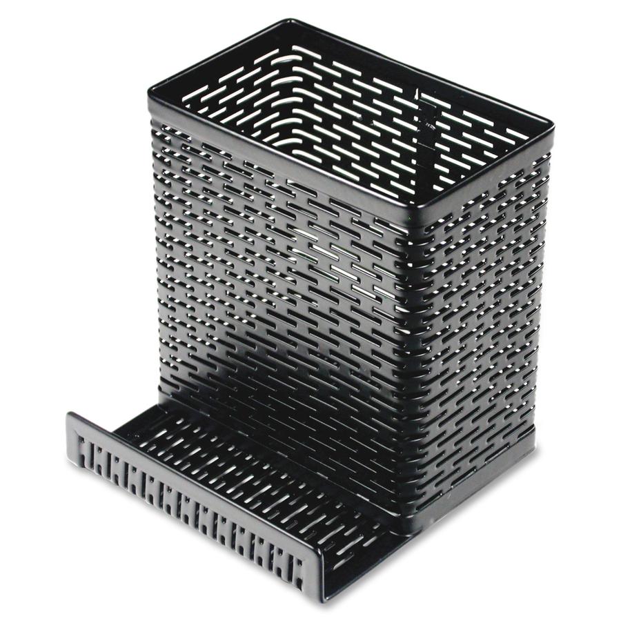 Artistic Punched Metal Pencil Cup/Cell Phone Stand - Metal - 1 Each - Black. Picture 2