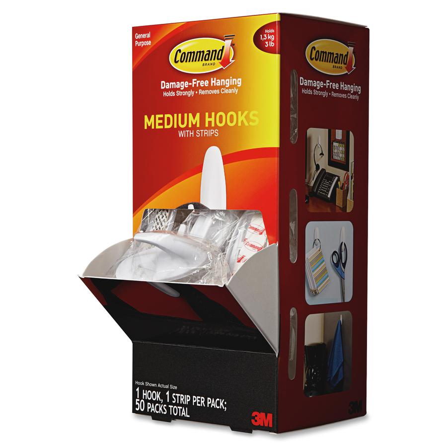 Command Hook Trial Pack - Medium - 3 lb (1.36 kg) Capacity - 3.1" Height x 1.1" Width x 3.1" Length - for Paint, Wood, Tile - Plastic - White - 1 Carton. Picture 4