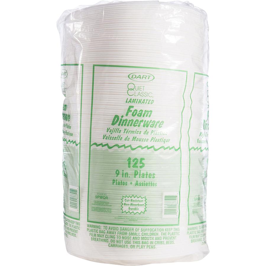 Dart Quiet Classic 9" Laminated Foam Plates - 9" Diameter - White - Foam Body - 125 / Pack. Picture 3