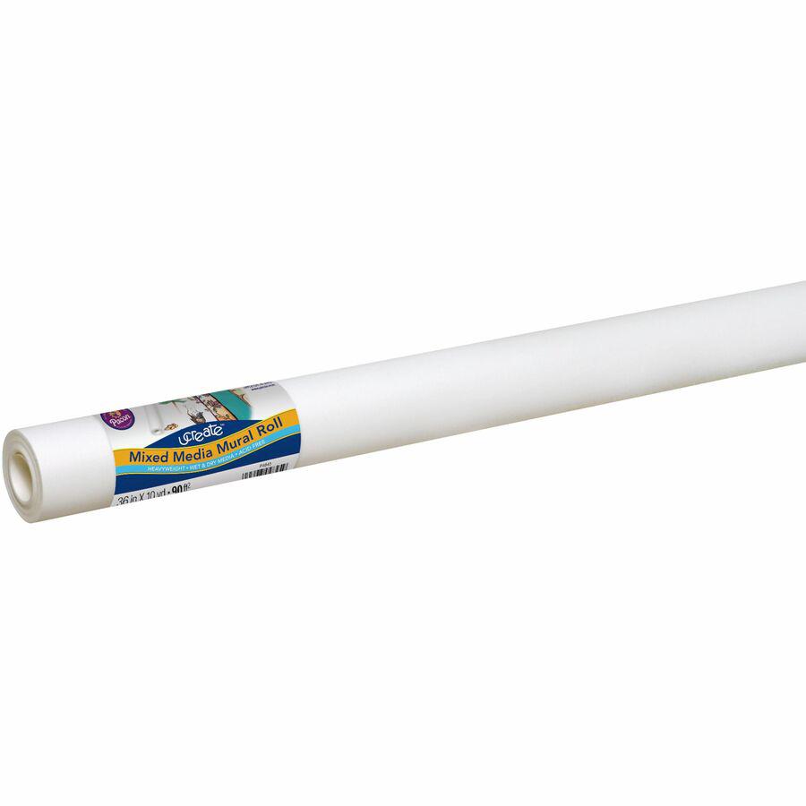 UCreate Mixed Media Paper Roll - Art Project, Drawing, Banner, Mural - 1"Height x 36"Width x 30 ftLength - 1 / Roll - White. Picture 2