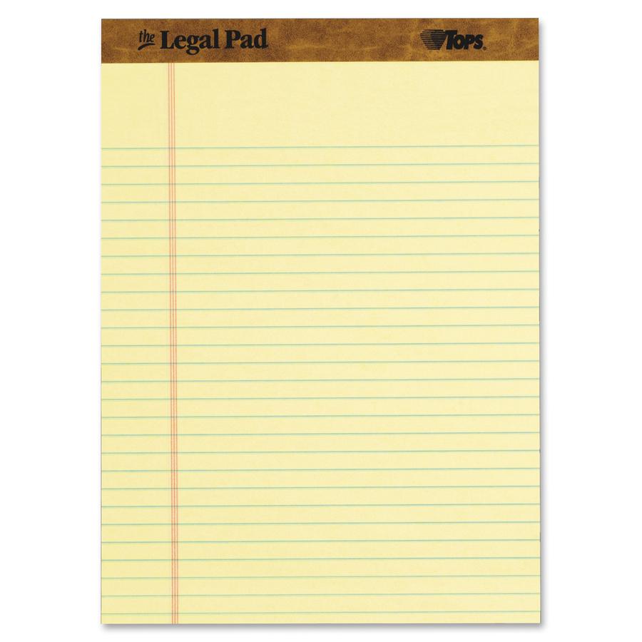 TOPS Legal Ruled Writing Pads - 50 Sheets - Stitched - Legal Ruled Front Ruling - 0.34" Ruled - Ruled Margin - 16 lb Basis Weight - 8 1/2" x 11 3/4" Sheet Size - 0.60" Height x 11.8" Width x 8.5" Leng. Picture 2