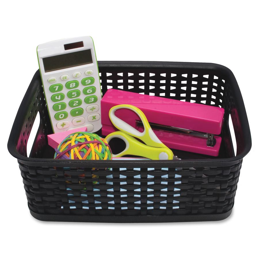 Advantus Plastic Weave Bins - 4" Height x 7.3" Width x 10" DepthDesktop - Secure Grip - Black - Plastic - 3 Each. Picture 3