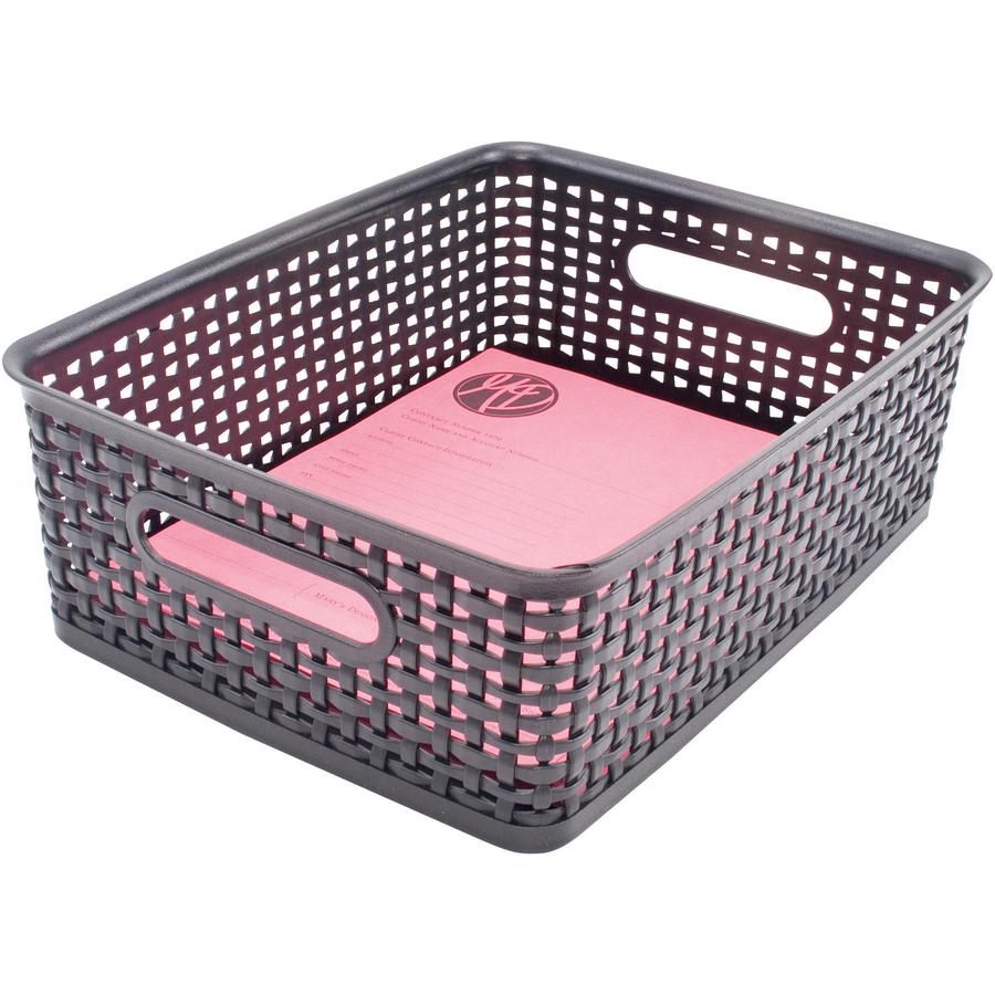 Advantus Plastic Weave Bins - 4.8" Height x 10.5" Width x 13.3" DepthDesktop - Secure Grip - Black - Plastic - 2 Each. Picture 2