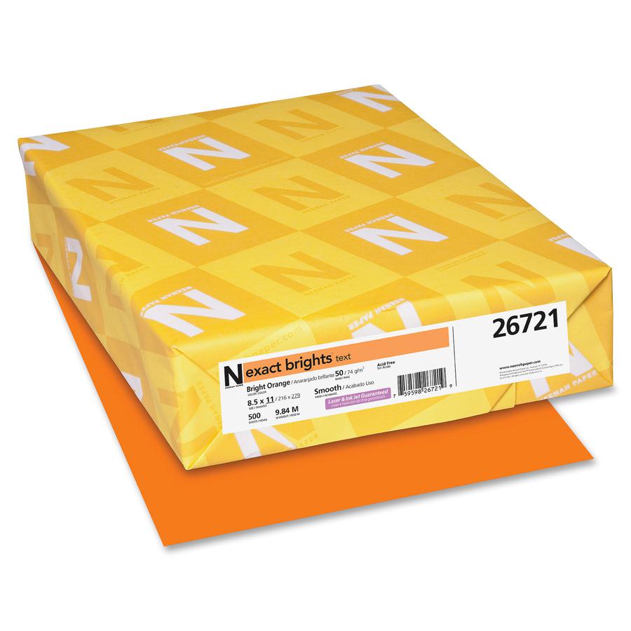 Exact Brights&reg; Smooth Colored Paper - Orange - Letter - 8 1/2" x 11" - 50 lb Basis Weight - Smooth - 500 / Pack - Printable, Lignin-free, Acid-free, Elemental Chlorine-free - Bright Orange. Picture 2