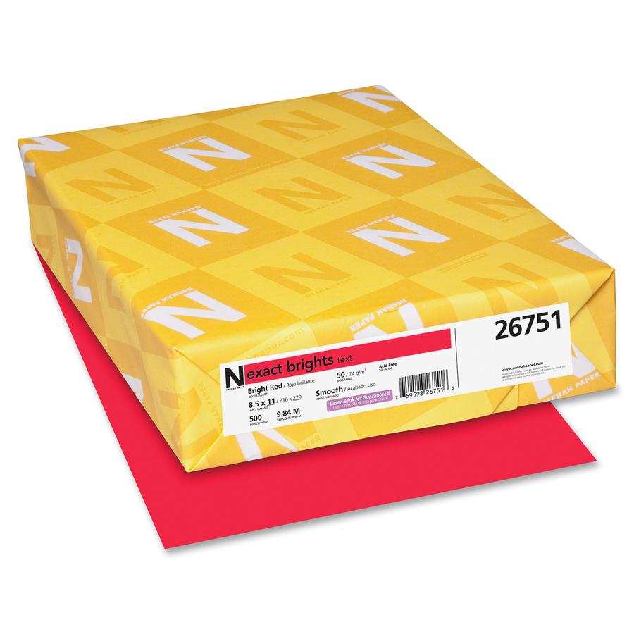 Exact Brights&reg; Smooth Colored Paper - Red - Letter - 8 1/2" x 11" - 50 lb Basis Weight - Smooth - 500 / Pack - Printable, Lignin-free, Acid-free, Elemental Chlorine-free - Bright Red. Picture 2