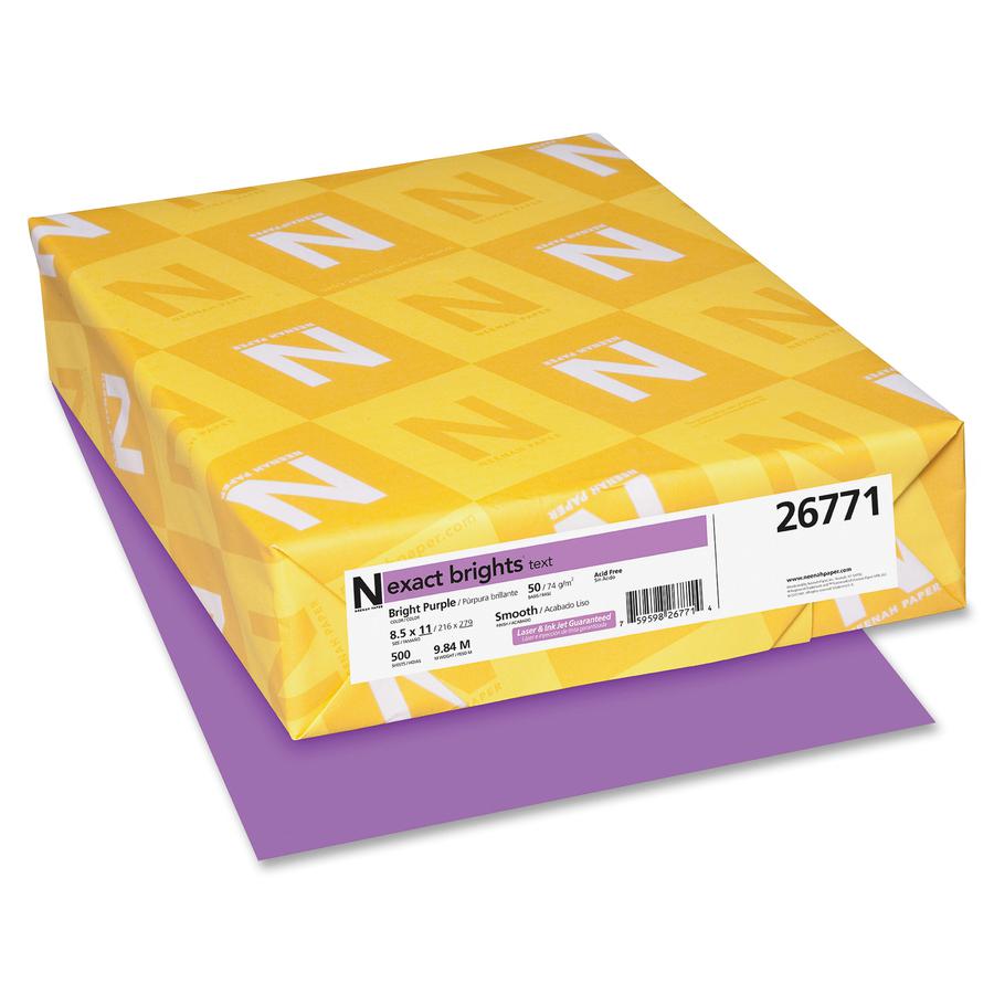 Exact Brights&reg; Smooth Colored Paper - Purple - Letter - 8 1/2" x 11" - 50 lb Basis Weight - Smooth - 500 / Pack - Printable, Lignin-free, Acid-free, Elemental Chlorine-free - Bright Purple. Picture 2