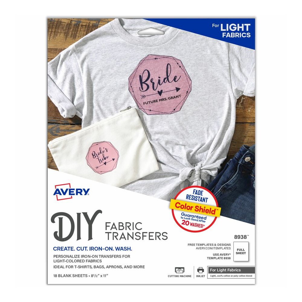 Avery&reg; Heat Transfers for Light Fabric, 8.5" x 11" , 18 Sheets (8938) - Letter - 8 1/2" x 11" - Matte - Fade Resistant, Long Lasting, Crack Resistant, Stretchable, Washable, Peel Resistent, Heat-s. Picture 2