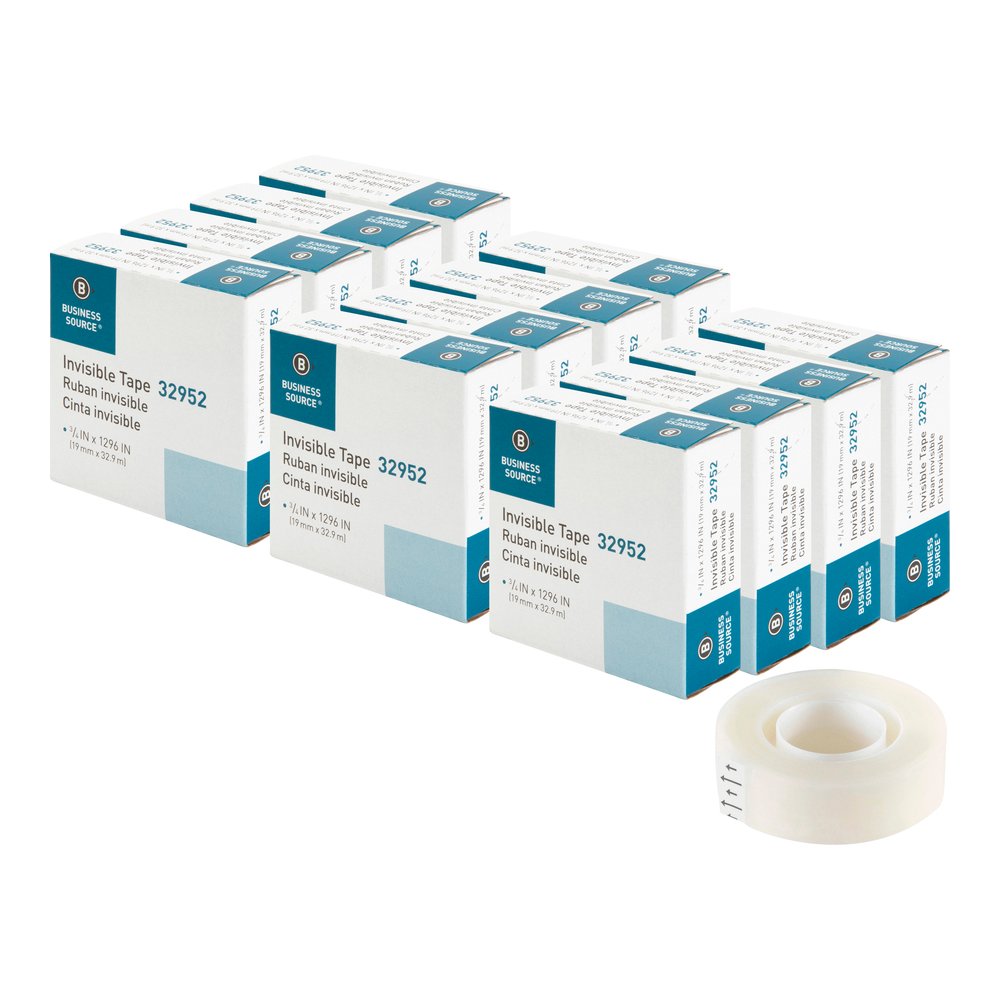 Business Source Invisible Tape Dispenser Refill Roll - 36 yd Length x 0.75" Width - 1" Core - Clear - For Mending, Splicing, Holding - 12 / Box. Picture 6