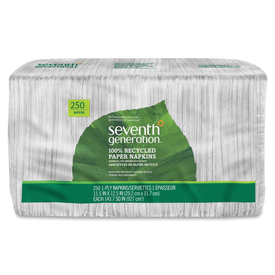 Seventh Generation 100% Recycled Paper Napkins - 1 Ply - 11.50" Width x 12.50" Length - White - Paper - 250/Pack - 12 / Carton. Picture 2