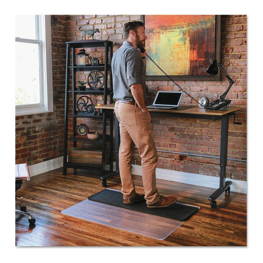 ES ROBBINS Sit-or-Stand Dual-purpose Mat - Hard Floor, Carpeted Floor - 53" Length x 45" Width - Rectangular - Clear, Black - 1 Each. Picture 4