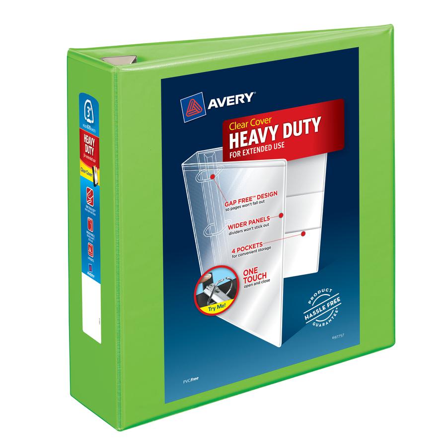Avery&reg; Heavy-Duty View Chartreuse 3" Binder (79779) - Avery&reg; Heavy-Duty View 3 Ring Binder, 3" One Touch EZD&reg; Rings, 3.5" Spine, 1 Chartreuse Binder (79779). Picture 2