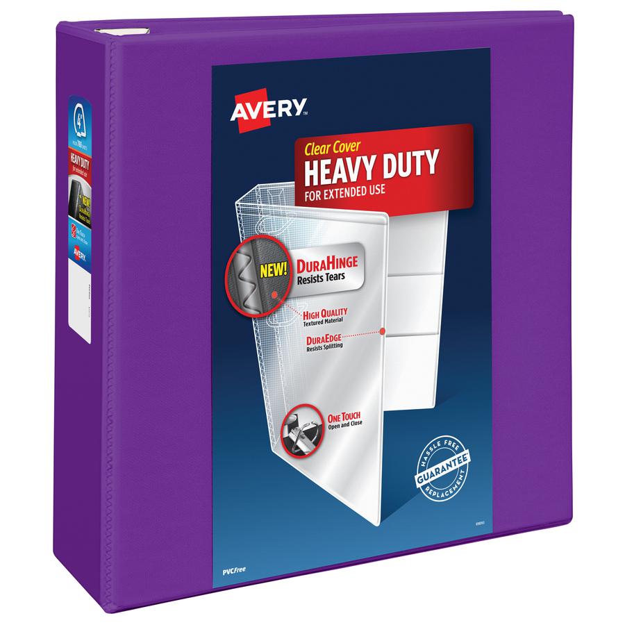 Avery&reg; Heavy-Duty View Purple 4" Binder (79813) - Avery&reg; Heavy-Duty View 3 Ring Binder, 4" One Touch EZD&reg; Rings, 4.5" Spine, 1 Purple Binder (79813). Picture 2