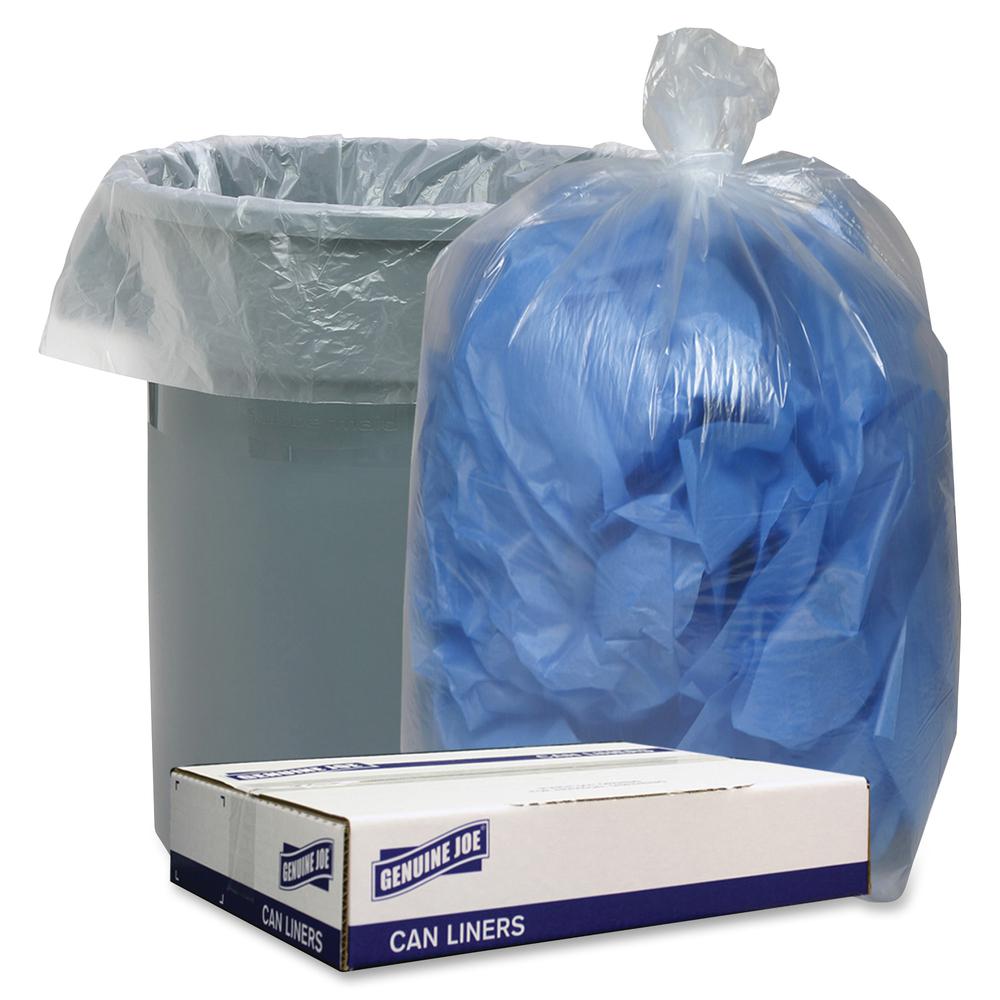 Genuine Joe Clear Low Density Can Liners - 45 gal Capacity - 46" Length x 40" Width x 1.10 mil (28 Micron) Thickness - Low Density - Clear - Yes - 100 / Carton. Picture 3