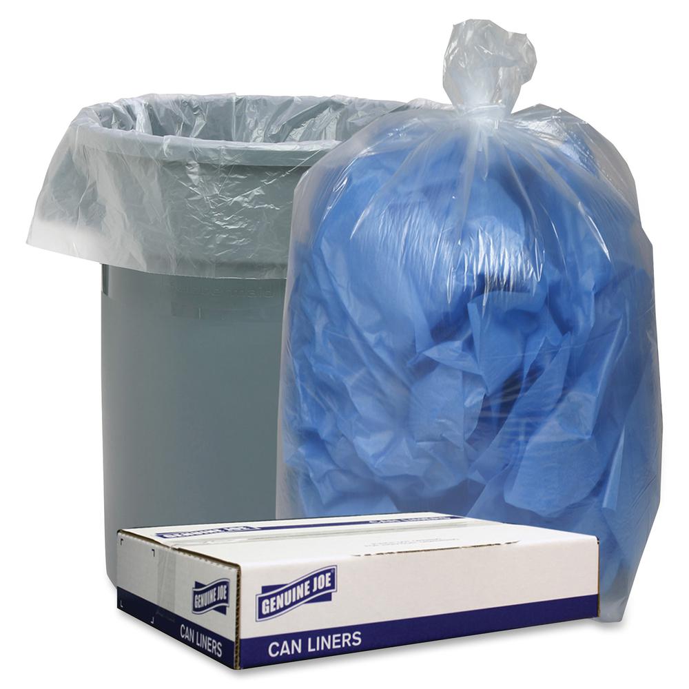 Genuine Joe Low Density Can Liners - 60 gal Capacity - 58" Length x 38" Width x 1.75 mil (44 Micron) Thickness - Low Density - Clear - Recycled - 100 / Carton. Picture 2