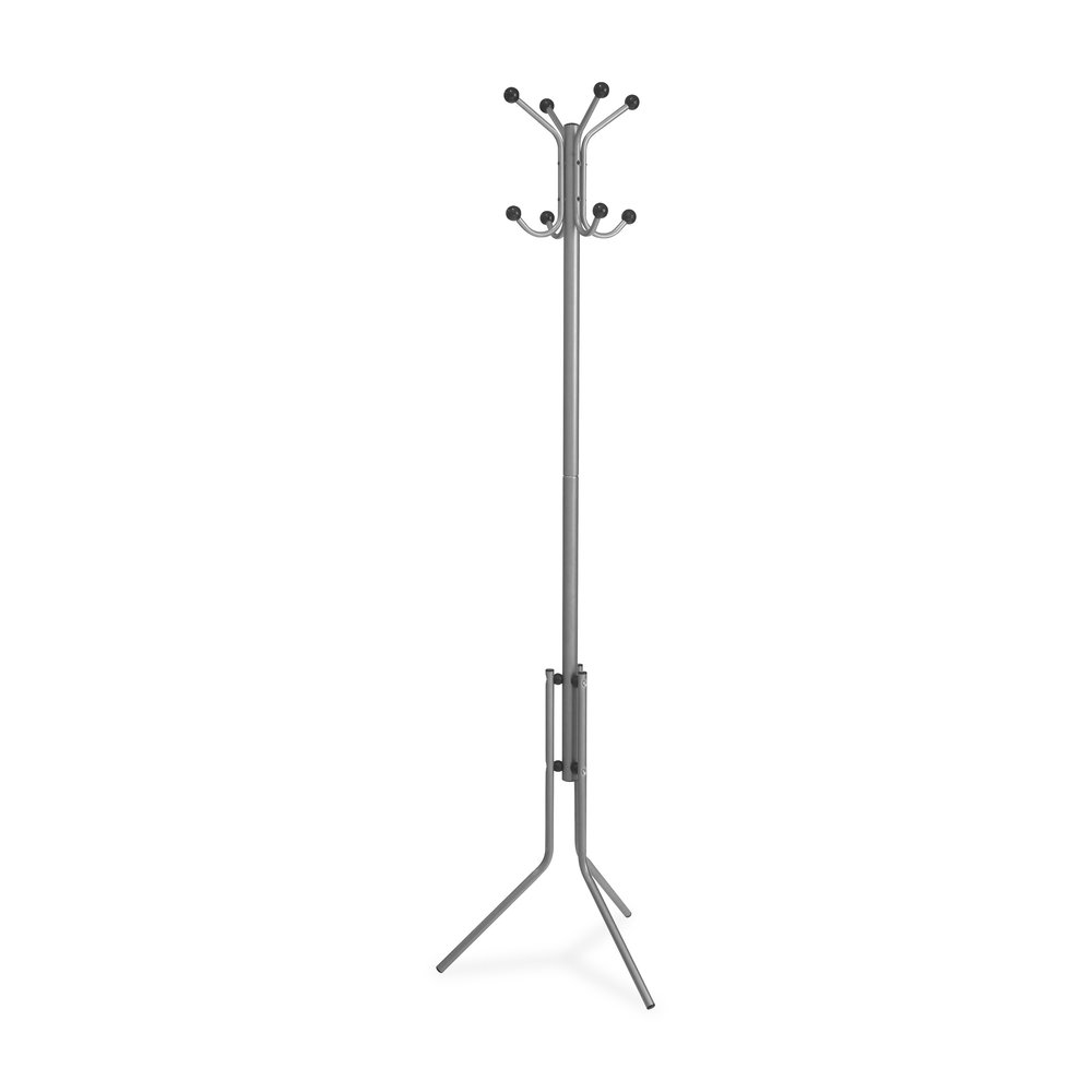Lorell Tripod Base Coat Rack - 4 Hooks - 4 Pegs - 63.4" Height x 19" Width - for Coat, Jacket, Hat, Scarf - Metal - Silver - Powder Coated - 1 Each. Picture 6