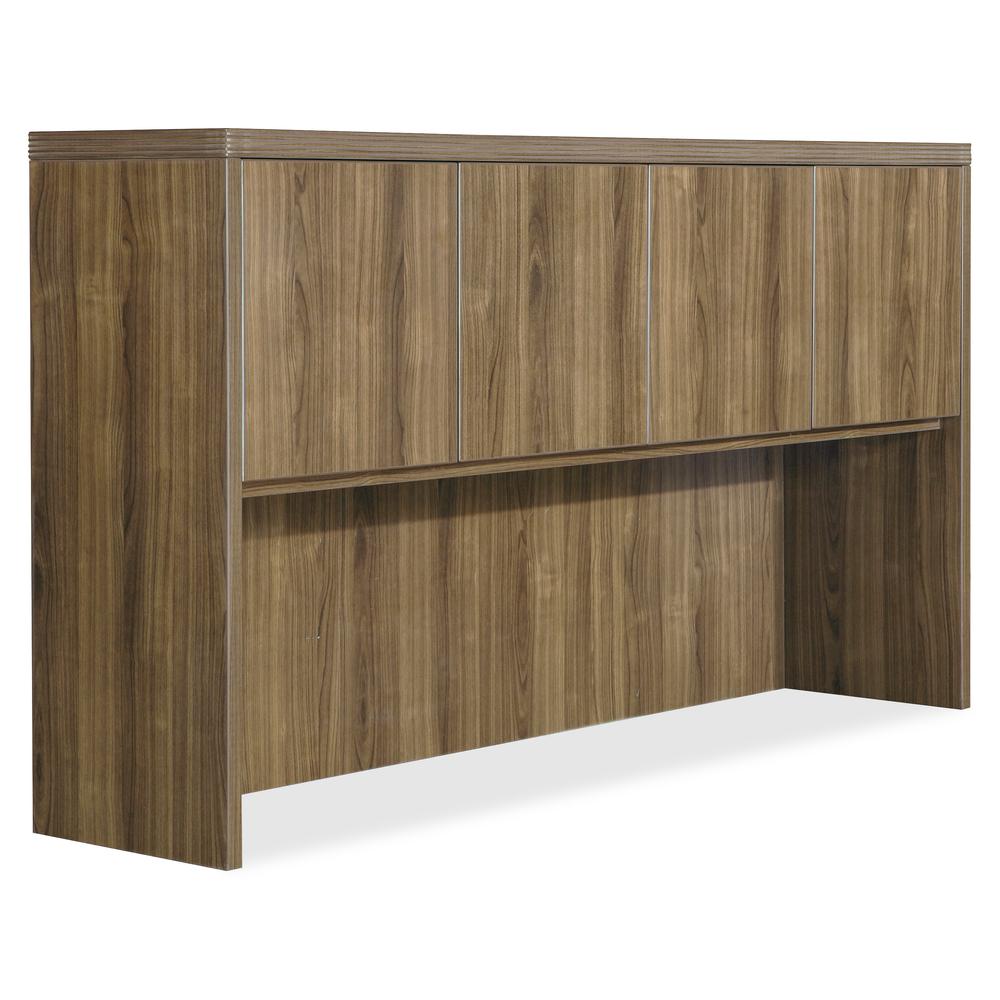 Lorell Chateau Series Hutch - 36.5" Height x 66.1" Width x 14.8" Depth Hutch, 1.5" Thickness Top - 4 Door(s) - Reeded Edge - Material: P2 Particleboard - Finish: Walnut, Laminate - Durable - For Offic. Picture 2