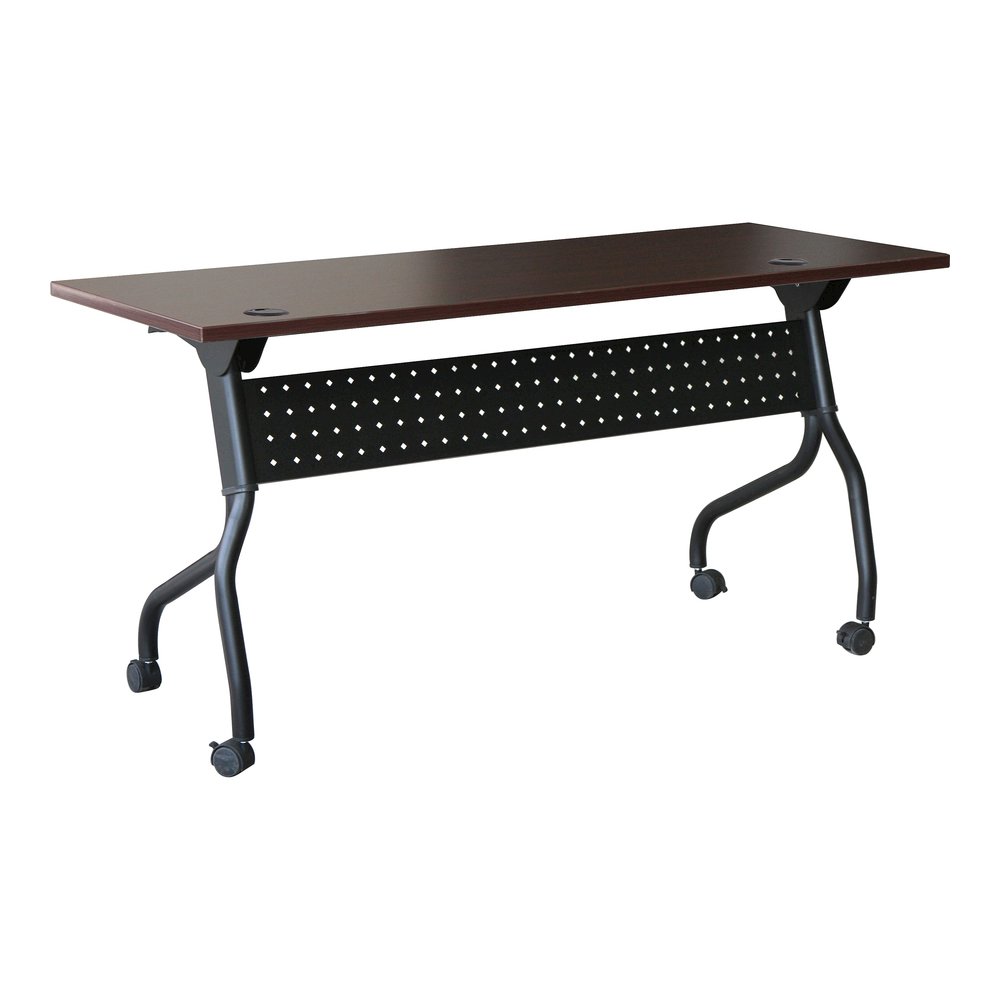 Lorell Flip Top Training Table - Rectangle Top - Four Leg Base - 4 Legs - 60" Table Top Width x 23.60" Table Top Depth - 29.50" Height x 59" Width x 23.63" Depth - Assembly Required - Black, Mahogany . Picture 9
