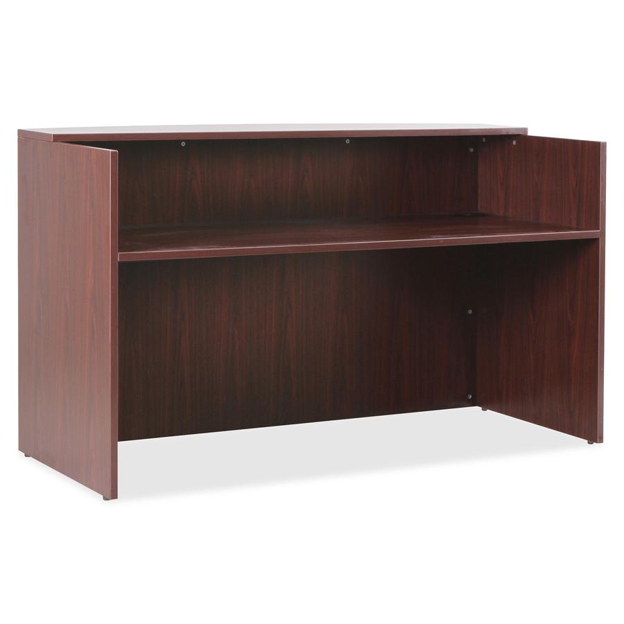 Lorell Essentials Series Front Reception Desk - 1" Thickness Top, 42.5" Height x 72" Width x 36" Depth Desk - Finish: Mahogany Laminate - Durable - For Office - 1 Each. Picture 5