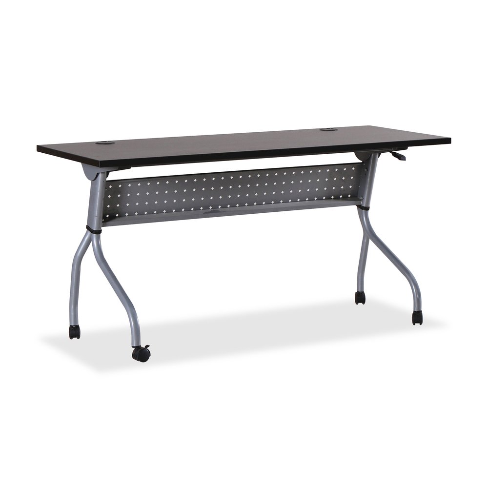 Lorell Flip Top Training Table - Rectangle Top - Four Leg Base - 4 Legs - 60" Table Top Width x 23.50" Table Top Depth - 29.50" Height x 59" Width x 23.63" Depth - Assembly Required - Espresso, Silver. Picture 6