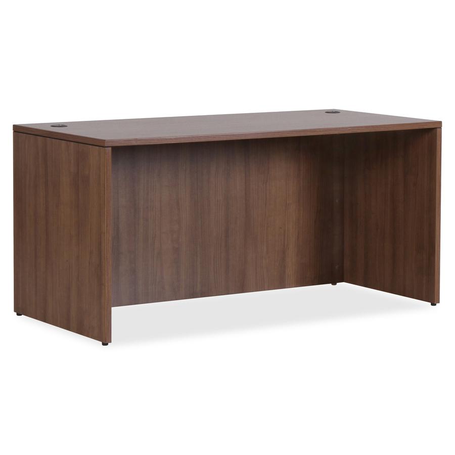Lorell Essentials Series Rectangular Desk Shell - 29.5" Height x 70.9" Width x 35.4" Depth x 1" Thickness Top, 29.5" Height x 70.9" Width x 35.4" Depth Desk - Finish: Walnut Laminate - Lockable, Gromm. Picture 11