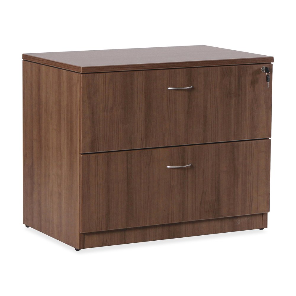 Lorell Essentials Series Lateral File - 1" Thickness Top, 29.5" Height x 35.5" Width x 22" Depth Lateral File - Total Drawer(s): 2 - Walnut, Laminate Table Top - Durable, Built-in Hangrail, Ball Beari. Picture 6
