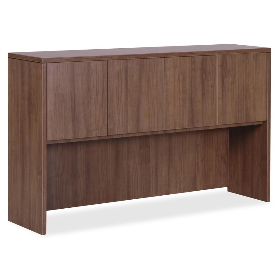Lorell Essentials Series Stack-on Hutch with Doors - Rectangle - 36" Height x 70.9" Width x 14.8" Depth Hutch - 4 Door(s) - Material: Wood - Finish: Laminate, Walnut - Grommet, Cord Management, Durabl. Picture 10