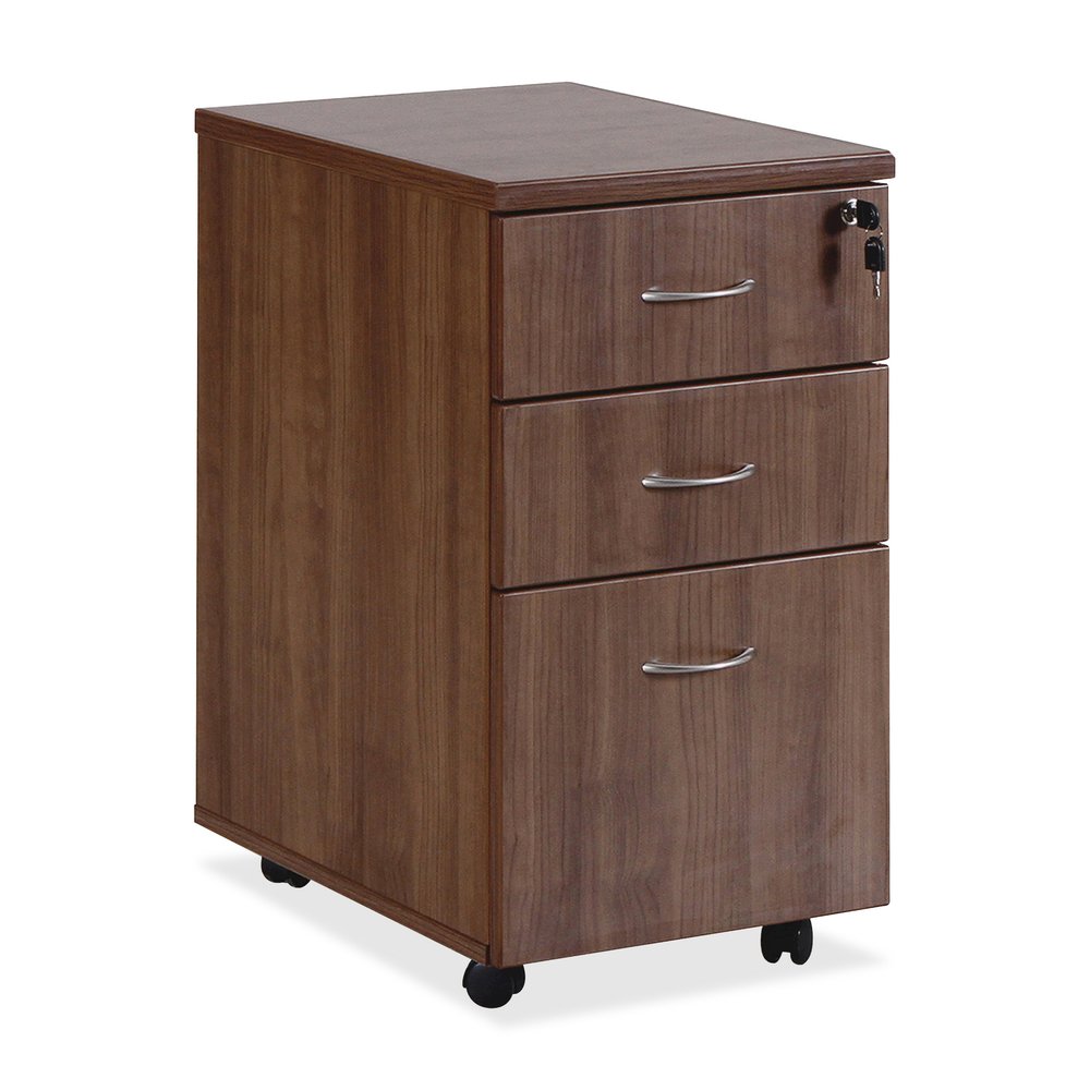 Lorell Essentials Series Box/Box/File Mobile File Cabinet - 1" Thickness Top, 3.8" Thickness Drawer Pull, 28.4" Height x 15.7" Width x 22" Depth Pedestal - Total Drawer(s): 3 - Single Pedestal - Walnu. Picture 8