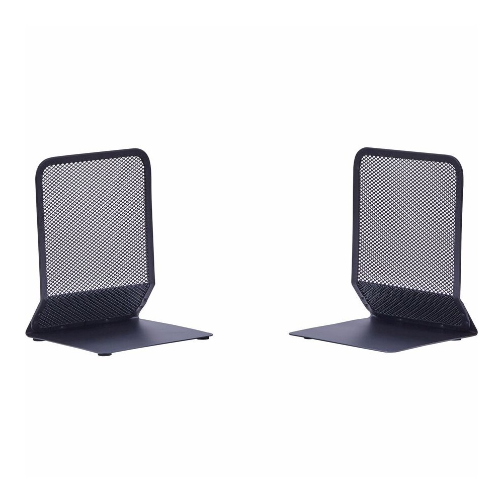 Lorell Mesh Bookends - 7" Height x 5.38" Width x 5.25" Depth - Desktop - Sturdy - Black - Steel, Mesh - 2 / Pair. Picture 4