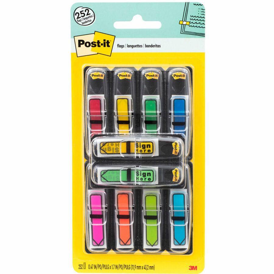 Post-it&reg; Arrow Flags - 1/2" - Arrow - "Blank and SIGN HERE" - Green, Yellow, Blue, Red, Pink - Removable, Self-adhesive, Repositionable - 252 / Pack. Picture 2