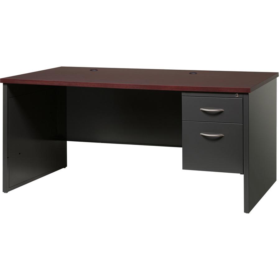 Lorell Fortress Modular Series Right-Pedestal Desk - 66" Width x 30" Depth, x 1.1" Thickness Top - Total Drawer(s): 2 - Single Pedestal on Right Side - Material: Steel - Finish: Mahogany Laminate, Cha. Picture 5