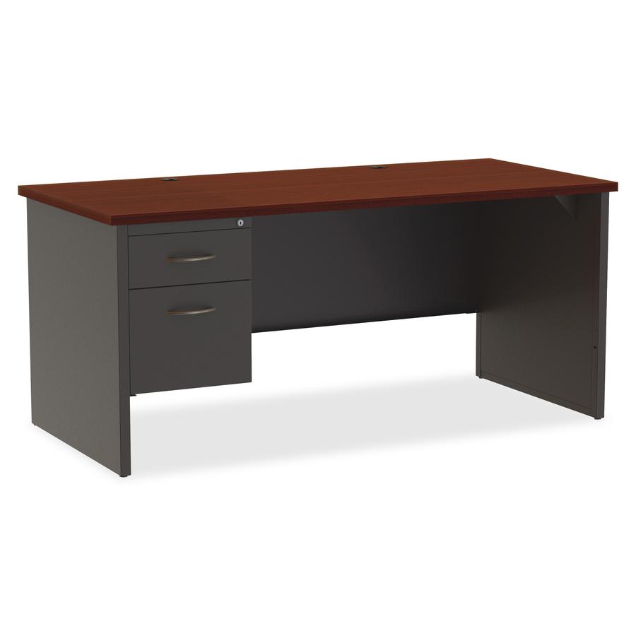 Lorell Fortress Modular Series Left-Pedestal Desk - 66" Width x 30" Depth, x 1.1" Thickness Top - Total Drawer(s): 2 - Single Pedestal on Left Side - Material: Steel - Finish: Mahogany Laminate, Charc. Picture 6