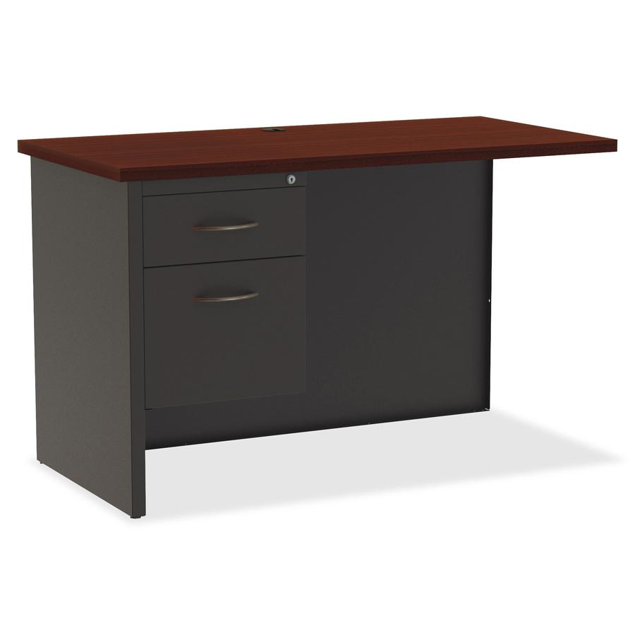 Lorell Fortress Modular Series Left Return - 48" Width x 24" Depth, x 1.1" Thickness Top - Total Drawer(s): 2 - Single Pedestal on Left Side - Material: Steel - Finish: Mahogany Laminate, Charcoal - S. Picture 8